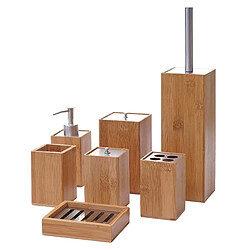 Mendler Set de salle de bains, 7 pièces HWC-A90, accessoires de bain, distributeur de savon, bambou