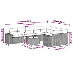 Acheter vidaXL Salon de jardin 10 pcs avec coussins noir résine tressée