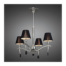 Luminaire Center Suspension Siena rond 4 Ampoules E14, chrome poli avec Abat jour noirs et cristal noir