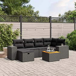 vidaXL Salon de jardin 7 pcs avec coussins noir résine tressée