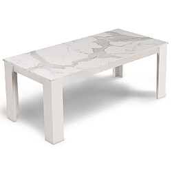 Bestmobilier Amaury - table à manger - blanc - plateau effet marbre - 4 à 6 personnes