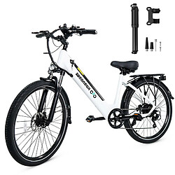 Avis Vélo électrique Kornorge, moteur 350 W, batterie 36 V/12,5 Ah, pneus 26 pouces, C7 - Blanc