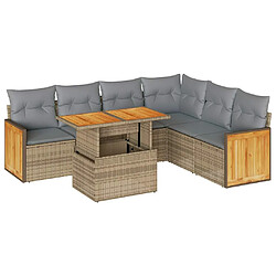 vidaXL Salon de jardin avec coussins 7 pcs beige résine tressée acacia