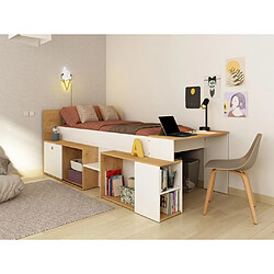 Vente-Unique Lit combiné 90 x 200 cm avec bureau et rangements - Blanc et naturel - PALOMA 