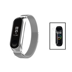 PHONECARE Kit Bracelet Milanese Loop Fermoir Magnétique + Film de Gel Full Cover pour Xiaomi Mi Band 7 - Gris / Transparent