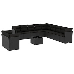 vidaXL Salon de jardin 12 pcs avec coussins noir résine tressée