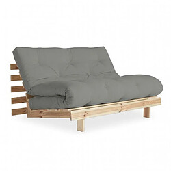 Inside 75 Canapé convertible futon ROOTS pin naturel tissu gris couchage 160x200 cm