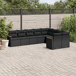 Maison Chic Ensemble Tables et chaises d'extérieur 9 pcs avec coussins,Salon de jardin noir résine tressée -GKD677191