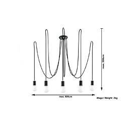 Acheter Luminaire Center Suspension EDISON acier/corde en textile noir 5 ampoules
