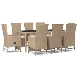 vidaXL Ensemble à manger de jardin et coussins 9 pcs beige Poly rotin