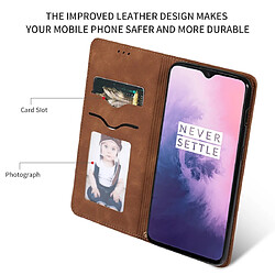 Wewoo Housse Coque Etui en cuir avec rabat horizontal magnétique Business Skin Feel pour OnePlus 7 Marron