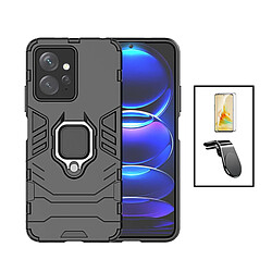 PHONECARE Kit Film Verre Trempé 5D Full Cover + Coque 3X1 Military Defender + Support Magnétique L Safe Driving Voiture pour Xiaomi Redmi Note 12 4G - Noir