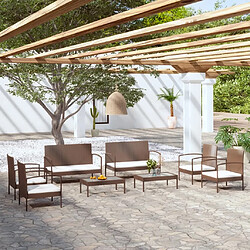 Maison Chic Salon de jardin 8 pcs + coussins - Mobilier/Meubles de jardin - Table et chaises d'extérieur résine tressée marron -MN73453