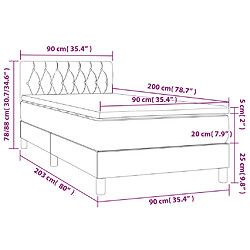 vidaXL Sommier à lattes de lit avec matelas Gris foncé 90x200 cm Tissu pas cher