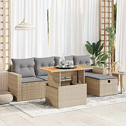 vidaXL Salon de jardin 6 pcs avec coussins beige résine tressée acacia