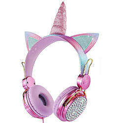 GUPBOO Casque QMEOW filaire dans une jolie boîte de licorne casque stéréo avec micro pour filles et filles casque d'ordinateur