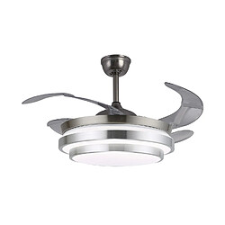 Ventilateur de plafond nickel SELENE, 4 pales escamotables, 72W LED 3000|4000|6000K, H35xP.108/50cm