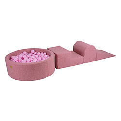 MeowBaby Aire de Jeux en Mousse avec Piscine a Balles, 3 éléments, 200 Balles, Boucle, Rose : Rose Pastel