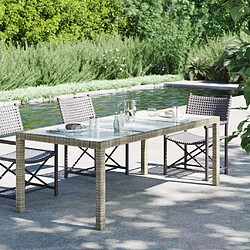 vidaXL Table de jardin Gris 190x90x75 cm Verre trempé/résine tressée