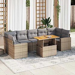 vidaXL Salon de jardin avec coussins 8 pcs beige résine tressée