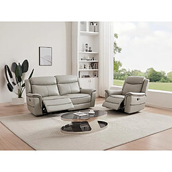 Acheter Vente-Unique Canapé 3 places et fauteuil relax électrique en cuir gris clair ADELIO