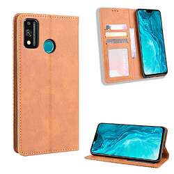 Etui en PU bouton pression magnétique rétro élégant avec support marron pour votre Huawei Honor 9X Lite