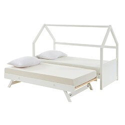 Acheter Vente-Unique Lit gigogne cabane 2 x 90 x 190 cm - Pin - Blanc + Matelas - HURRA