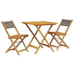 vidaXL Ensemble de bistro 3 pcs gris polypropylène et bois massif