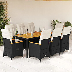 vidaXL Ensemble à manger de jardin 9pcs coussins noir résine tressée