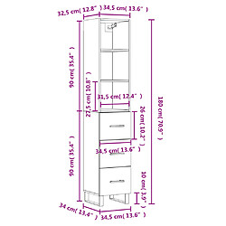 vidaXL Buffet haut Chêne sonoma 34,5x34x180 cm Bois d'ingénierie pas cher