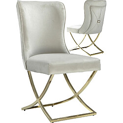 Vivenla Lot de 2 chaises de salle à manger design en velours beige et piètement croisé en acier inoxydable doré collection ALORA