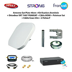 Optex Antenne Sat Plate 40cm + Kit fixation cheminée + Décodeur SRT 7407 FRANSAT + Câble HDMI + Pointeur Sat + Câble Coax 25m + 2 Fiches F