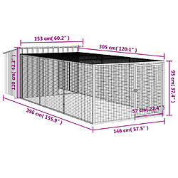 vidaXL Niche pour chien avec cour anthracite 153x396x110 cm pas cher