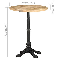 vidaXL Table de bistro Ø60x76 cm Bois de manguier brut pas cher