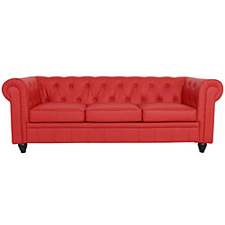 Meubler Design Canapé Chesterfield 3 Places - Pu Rouge - 3 Places Chesterfield