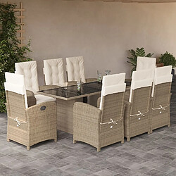 vidaXL Ensemble à manger de jardin et coussins 9 pcs beige Poly rotin