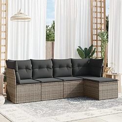 Maison Chic Salon de jardin 5 pcs avec coussins | Ensemble de Table et chaises | Mobilier d'Extérieur gris résine tressée -GKD84795