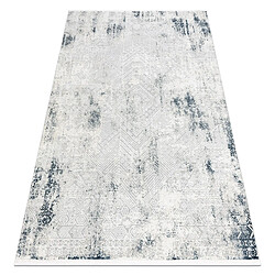 RUGSX Tapis moderne DUKE 51558 crème bleu - Géométrique vintage, structuré, très doux, franges 120x170 cm