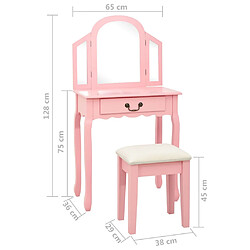 vidaXL Coiffeuse et tabouret Rose 65x36x128 cm Bois de paulownia MDF pas cher