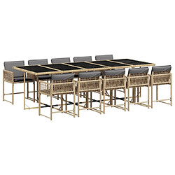 vidaXL Ensemble à manger de jardin et coussins 11 pcs mélange beige