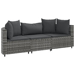 vidaXL Salon de jardin avec coussins 3 pcs gris résine tressée