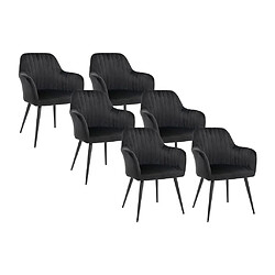 Vente-Unique Lot de 6 chaises avec accoudoirs en velours et métal - Noir - ELEANA