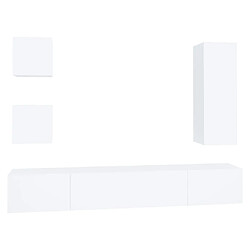 Maison Chic Ensemble de meubles TV 5 pcs | Banc TV Moderne pour salon | Meuble de Rangement - Blanc Bois d'ingénierie -MN91810