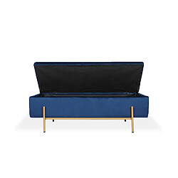 Banquette coffre Olivia Velours bleu foncé pieds or