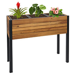 Mendler Jardinière sur pied HWC-L22, 75x81x30cm Outdoor Alu Acacia bois certifié MVG, brun