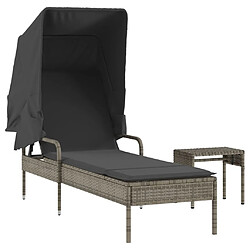 vidaXL Chaise longue avec auvent et table gris résine tressée