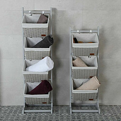 Etagère de salle de bains Versa Gris 4 Paniers Multicouleur Coton Bois Rotin 35 x 125 x 35 cm