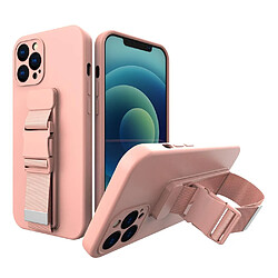 Ozzzo housse en corde gel tpu housse air etui avec laniere pour iphone 12 mini rose