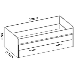 Pegane Lit enfant en bois coloris imitation lamelles, blanc - Longueur 200 x Profondeur 98 x Hauteur 70 cm