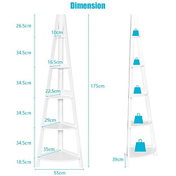 Helloshop26 Étagère d'angle meuble de rangement à 5 niveaux 35 x 35 x 175 cm en MDF de haute résistance blanc 20_0009709